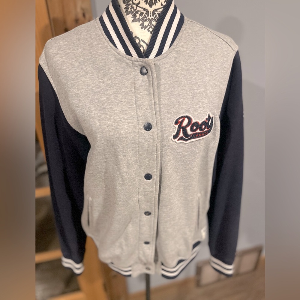 Roots Varsity button up sweater jacket, size m